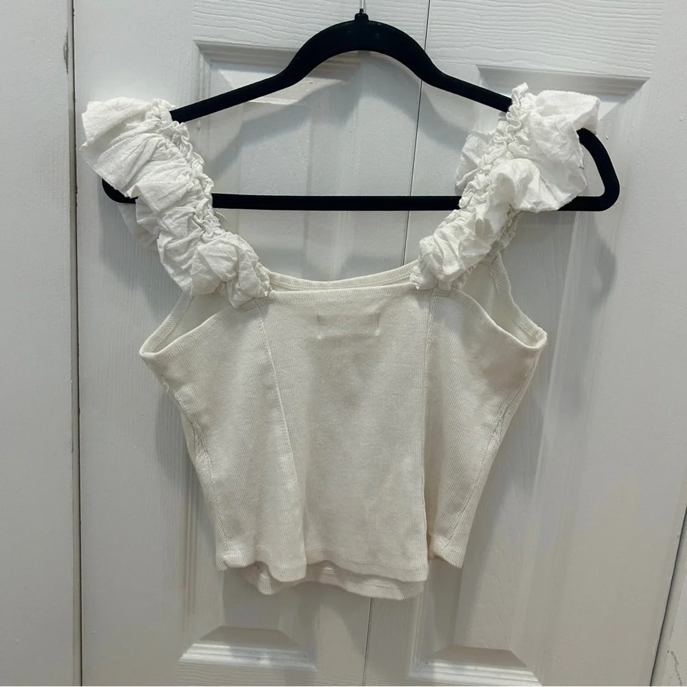 Anthropologie Cream Ruffled Ribbed Tank - Picture 4 of 4